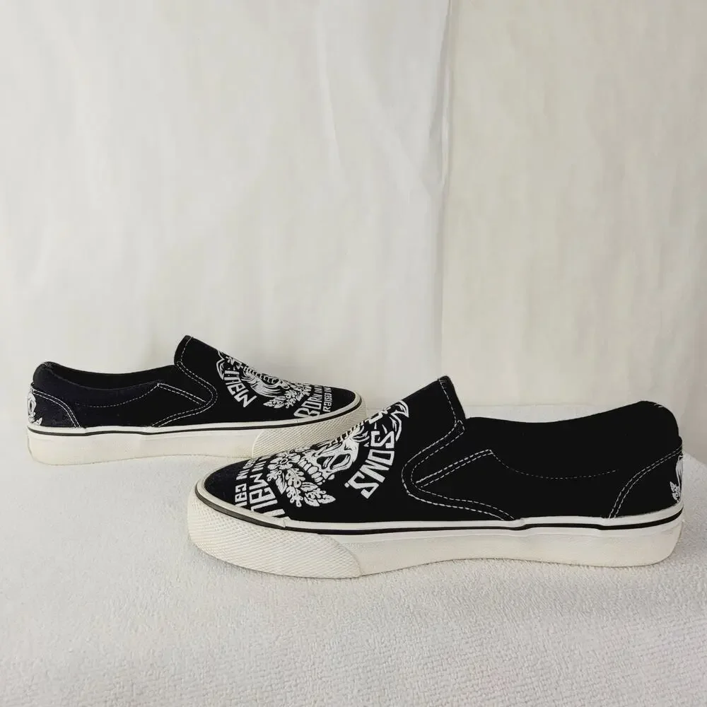 Maui and Sons black skull canvas slip on size 8 mens Grunge Goth Casual Skater